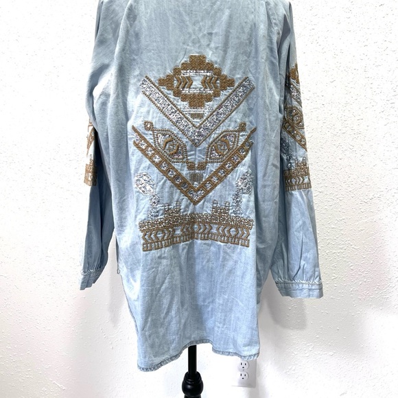 Boutique Embroidered Denim Kimono Jacket OS - Picture 5 of 9